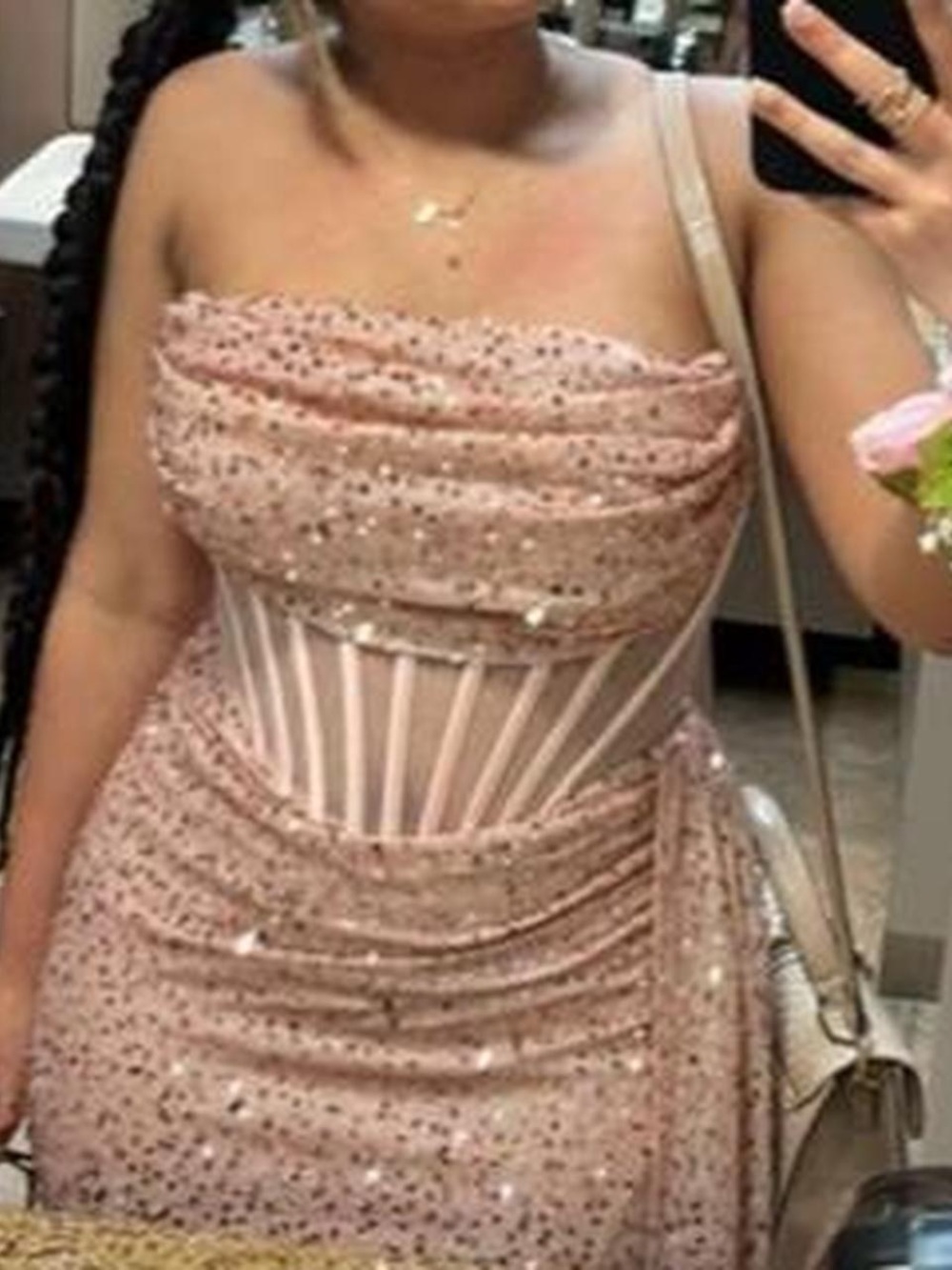 ADYCE Strapless Sparkling Blush Pink Corset Dress